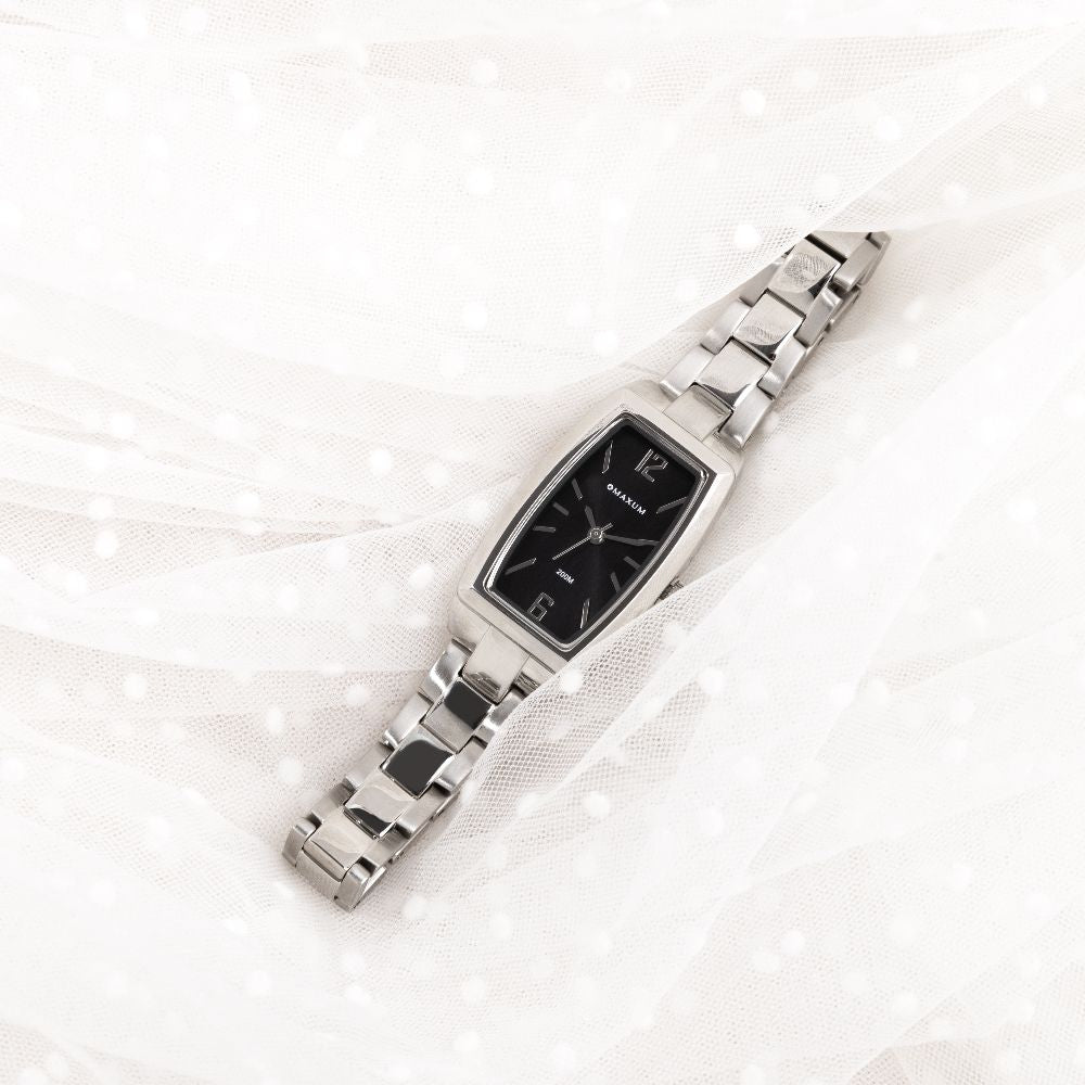 Fanta Re-Issue Analogue Rectangular Watch – Silver Tone Case, Black Dial & Silver-Tone Bracelet