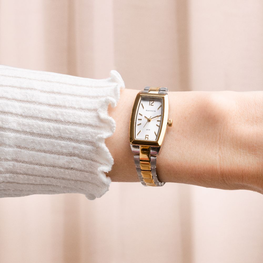 Fanta Re-Issue Analogue Rectangular Watch – Silver Tone Case, White Dial & Duo Tone Bracelet