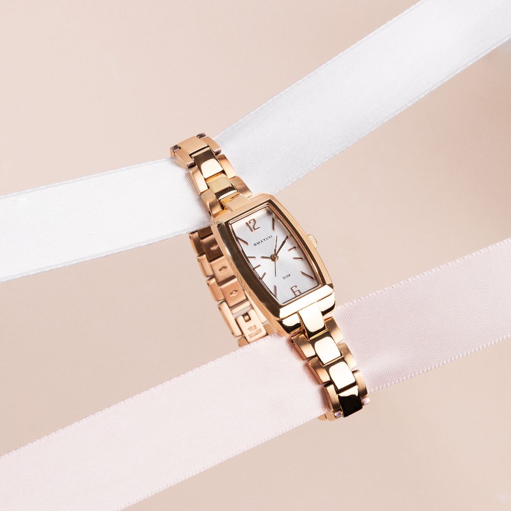 Fanta Re-Issue Analogue Rectangular Watch – Rose Gold Case, White Dial & Rose Gold Bracelet