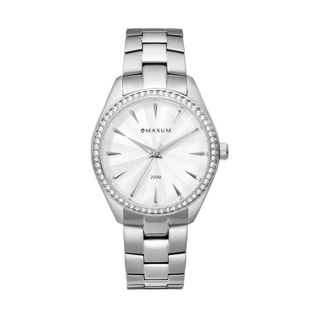 Sydney Crystal-Embellished Analogue Watch  –White Dial & Silver Tone Case & Bracelet