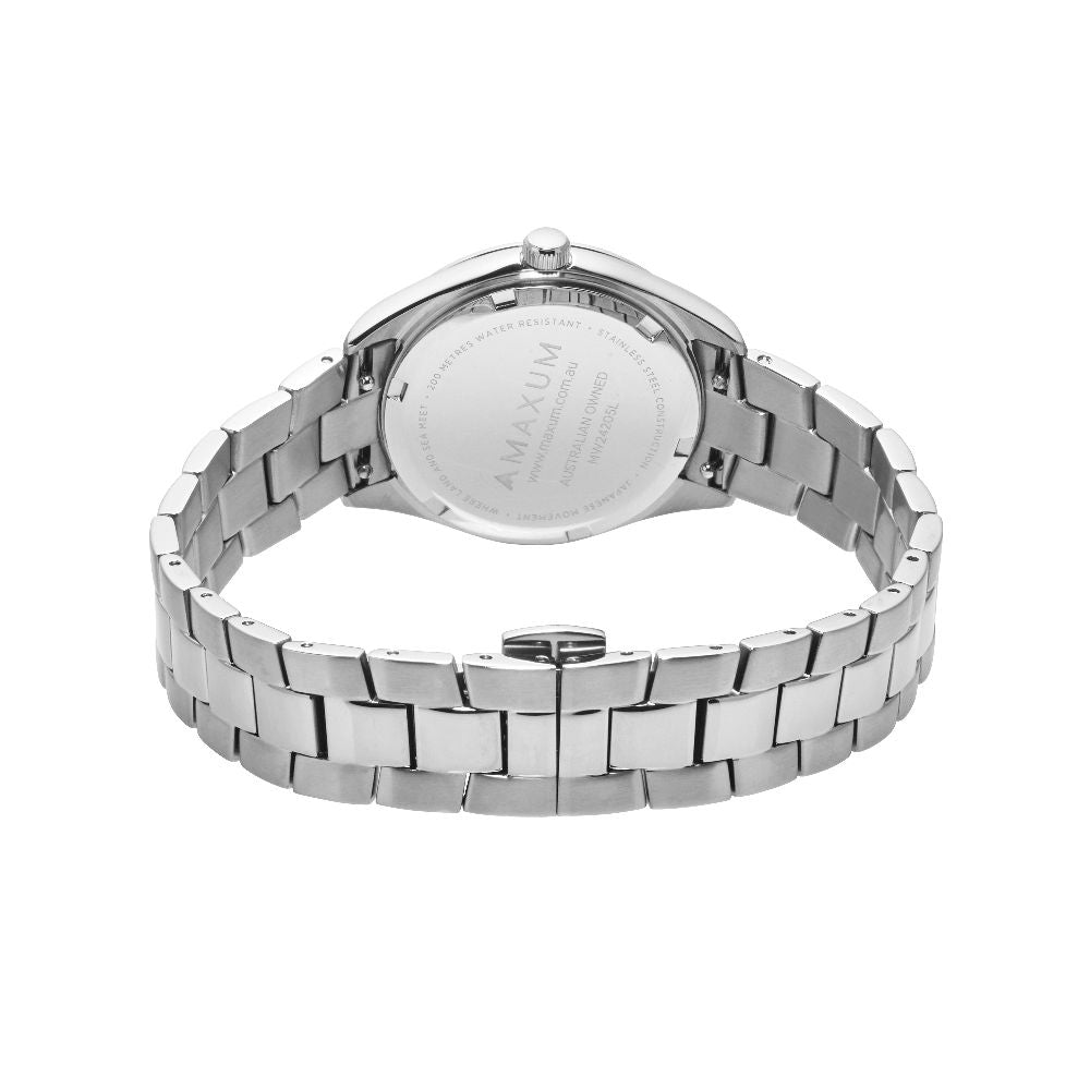 Sydney Crystal-Embellished Analogue Watch  –White Dial & Silver Tone Case & Bracelet