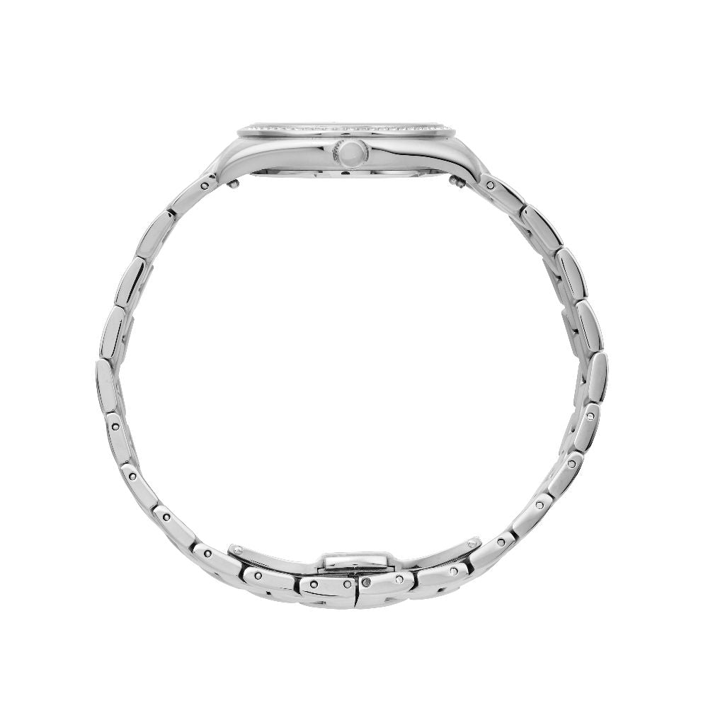 Sydney Crystal-Embellished Analogue Watch  –White Dial & Silver Tone Case & Bracelet