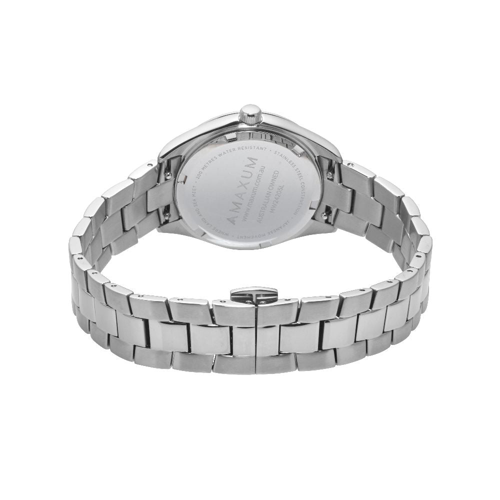 Sydney Crystal-Embellished Analogue Watch  –Black Dial & Silver Tone Case & Bracelet