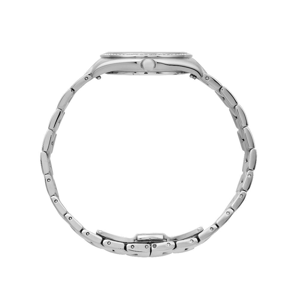 Sydney Crystal-Embellished Analogue Watch  –Black Dial & Silver Tone Case & Bracelet