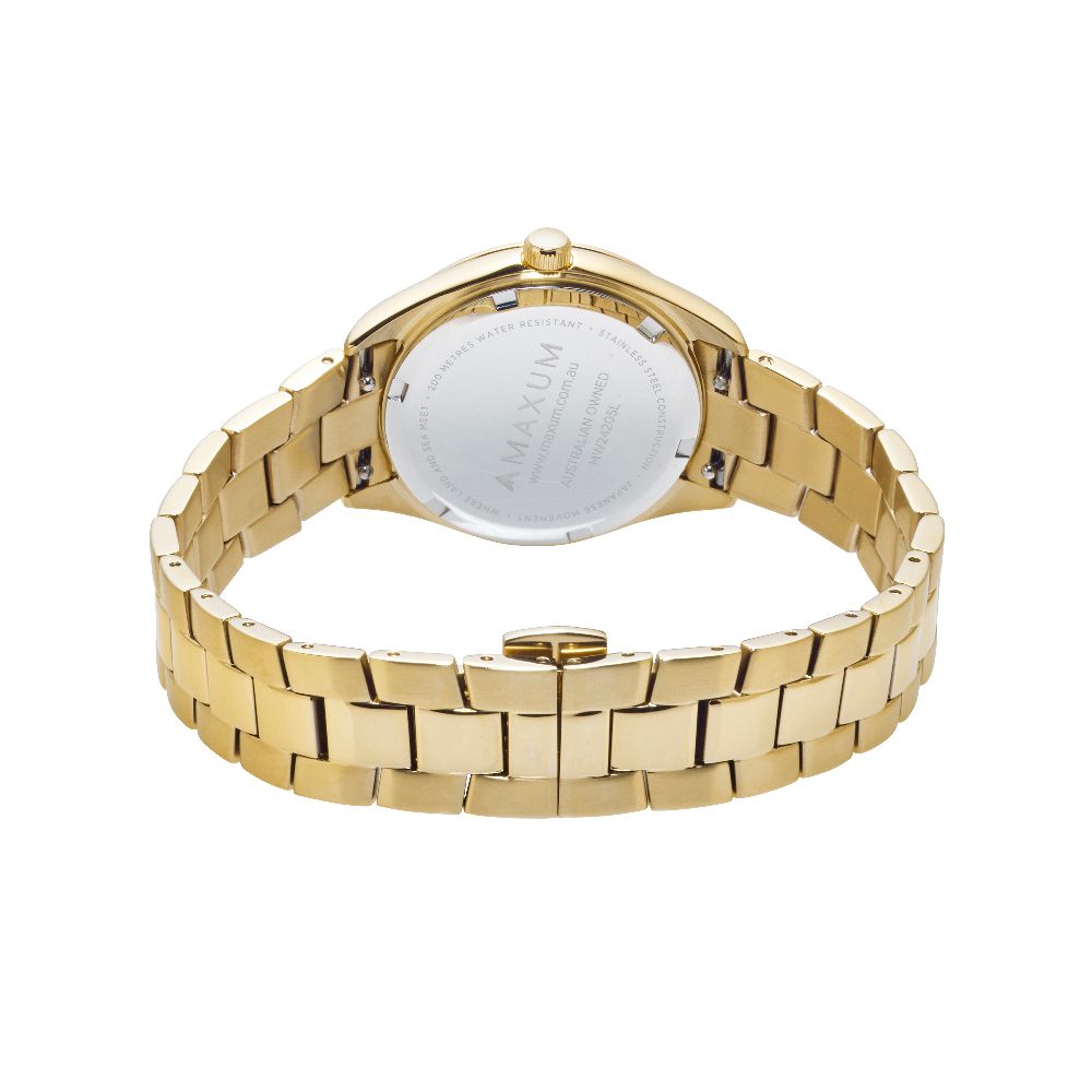 Sydney Crystal-Embellished Analogue Watch  –White Dial, Gold Tone Case & Bracelet
