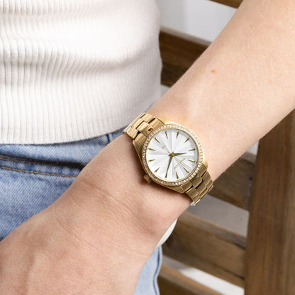 Sydney Gold Box Set -Includes Gold Bracelet Watch with White Leather Strap