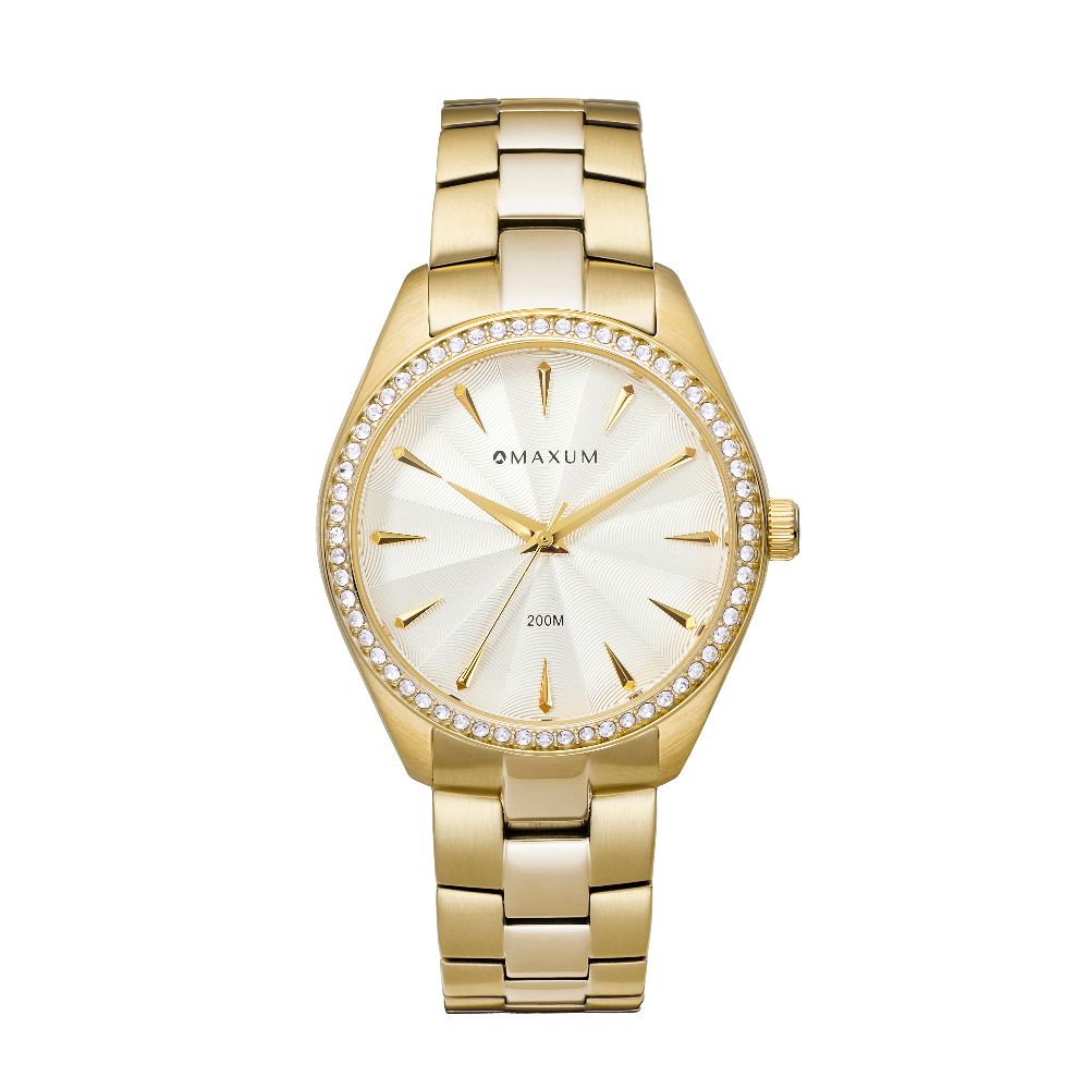 Sydney Crystal-Embellished Analogue Watch  –White Dial, Gold Tone Case & Bracelet
