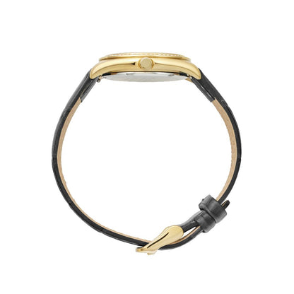 Sydney Crystal-Embellished Analogue Watch  –White Dial, Gold Tone Case & Black Leather Band