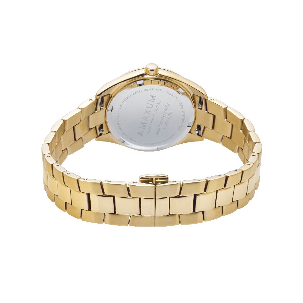 Sydney Crystal-Embellished Analogue Watch  –Green Dial, Gold Tone Case & Gold Bracelet