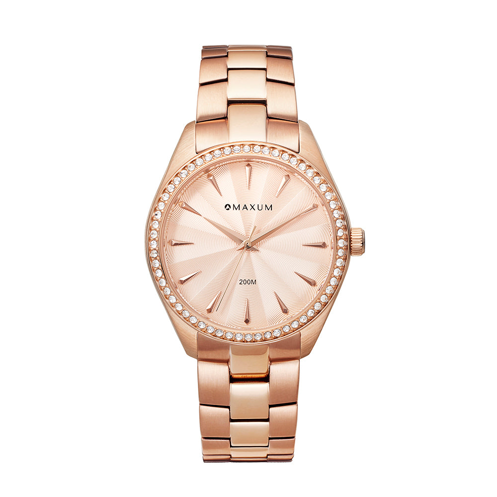 Sydney Crystal-Embellished Analogue Watch  – Rose Gold Tone Dial, Rose Gold Tone Case & Bracelet