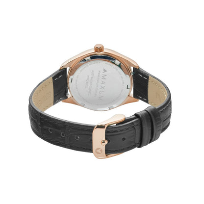 Sydney Crystal-Embellished Analogue Watch  – Rose Gold Tone Dial, Rose Gold Tone Case & Black Leather Band