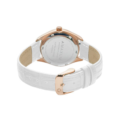 Sydney Crystal-Embellished Analogue Watch  – Rose Gold Tone Dial, Rose Gold Tone Case & White Leather Band