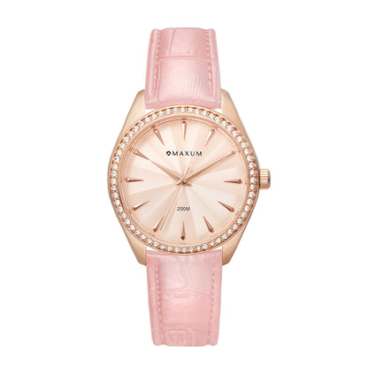 Sydney Crystal-Embellished Analogue Watch  – Rose Gold Tone Dial, Rose Gold Tone Case & Blush Leather Band