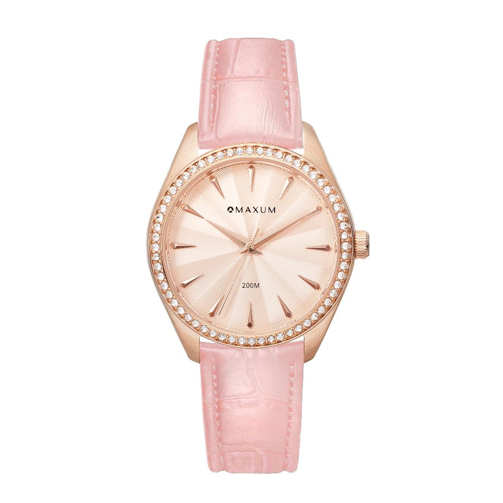 Sydney Crystal-Embellished Analogue Watch  – Rose Gold Tone Dial, Rose Gold Tone Case & Blush Leather Band