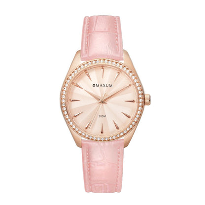 Sydney Crystal-Embellished Analogue Watch  – Rose Gold Tone Dial, Rose Gold Tone Case & Blush Leather Band