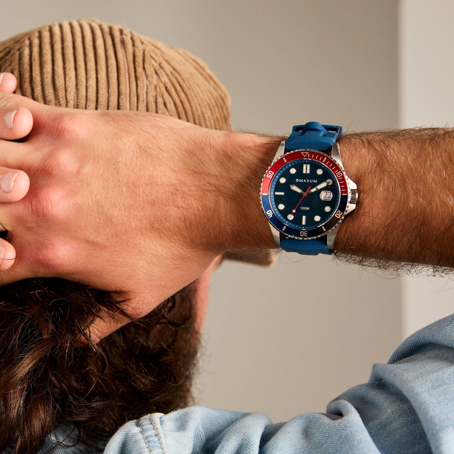 Prince Analogue Date Watch – Silver-Tone Case, Blue Dial & Blue Silicone Strap