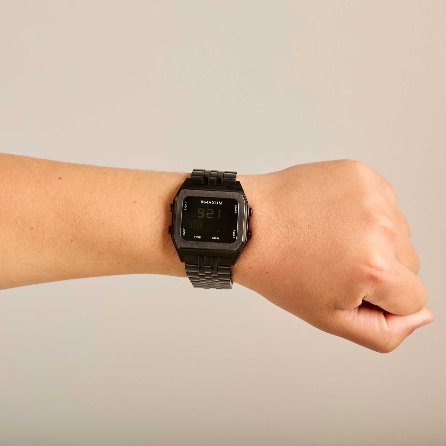 Raglan Digital Square Dial Tide Watch – Black Case, Black Dial & Black Bracelet