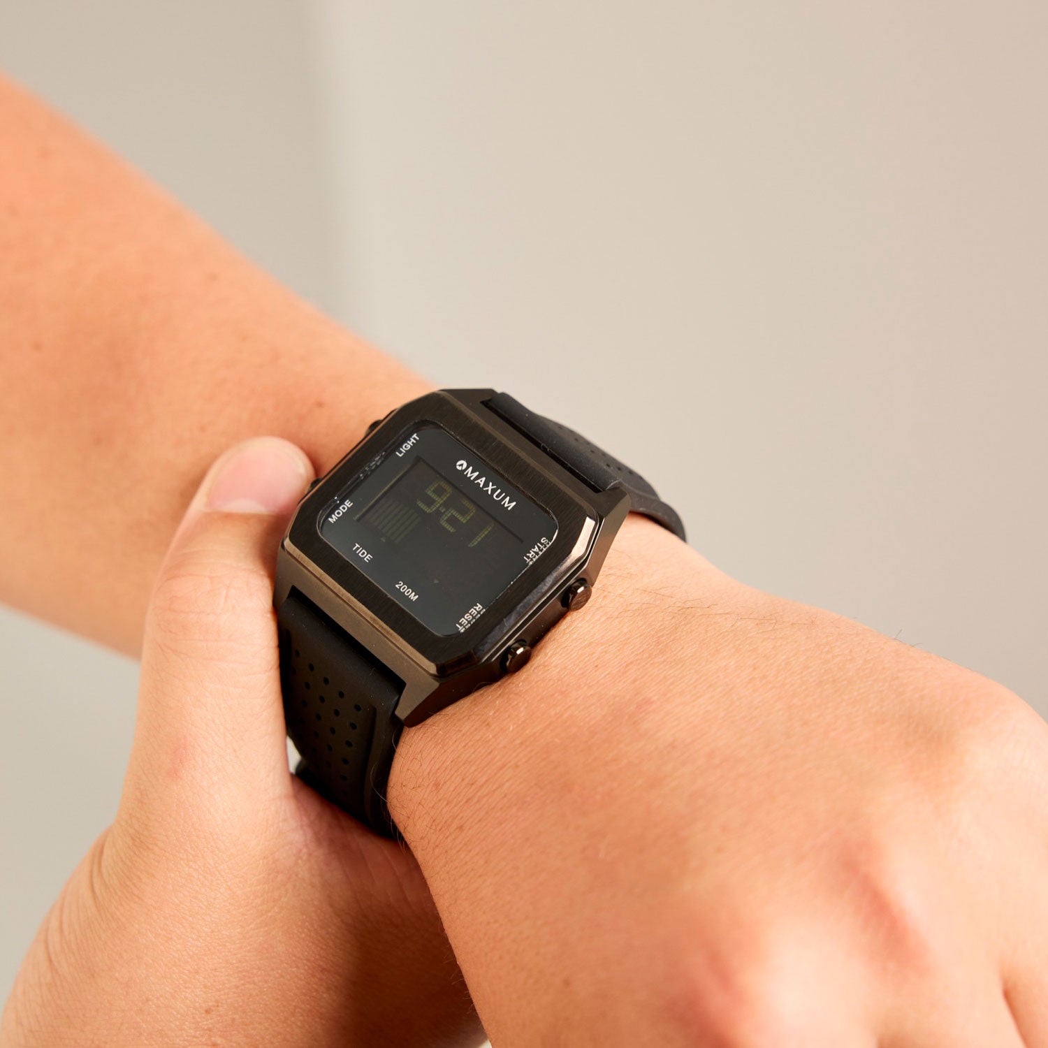 Raglan Digital Square Dial Tide Watch – Black Case, Black Dial & Black Silicone Strap
