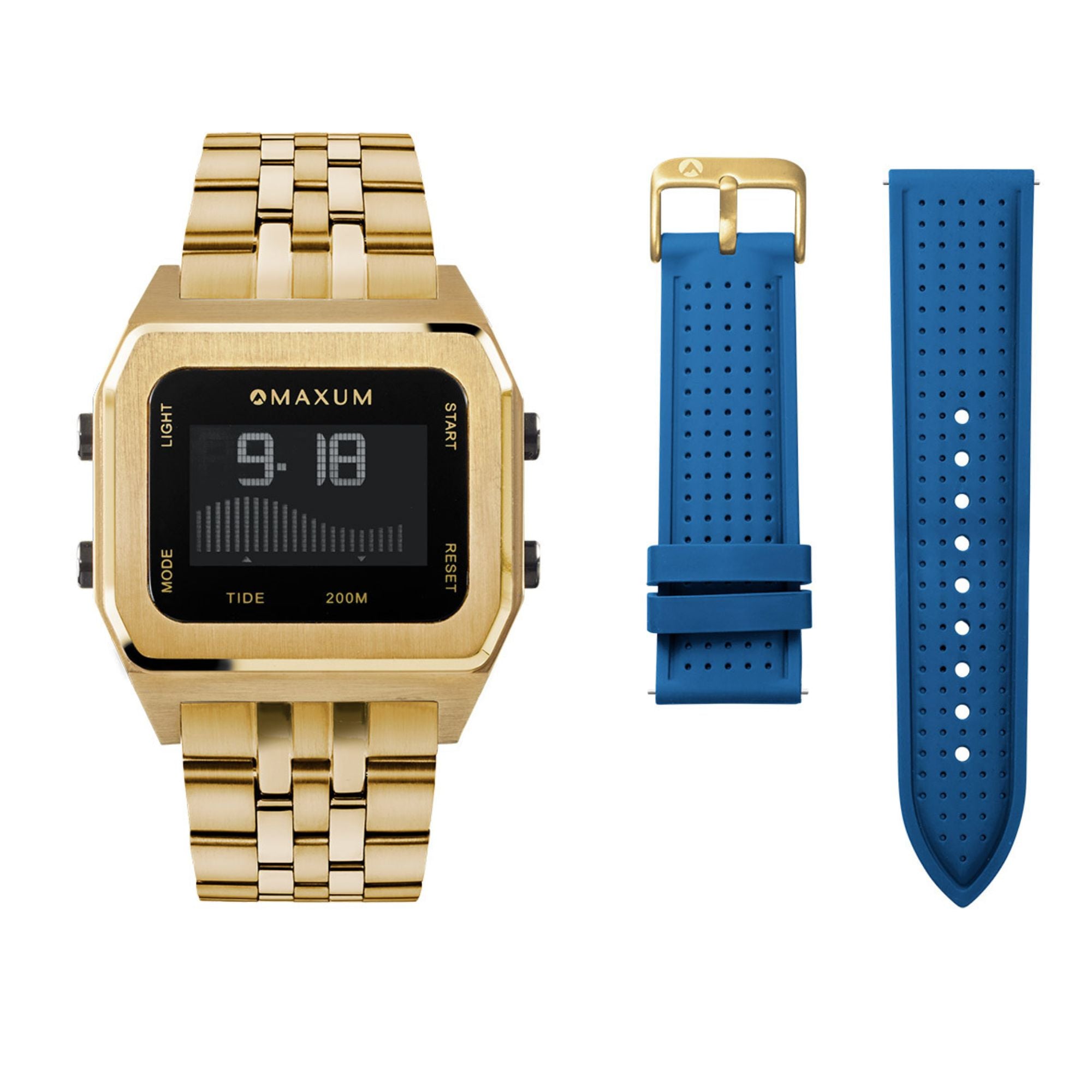 Raglan Gold Set - Includes Gold Tide Watch and Blue Silicone Strap