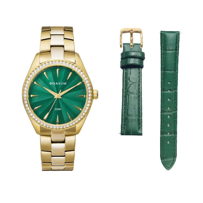 Sydney Green Box Set -Includes Gold Bracelet Watch with Green Leather Strap