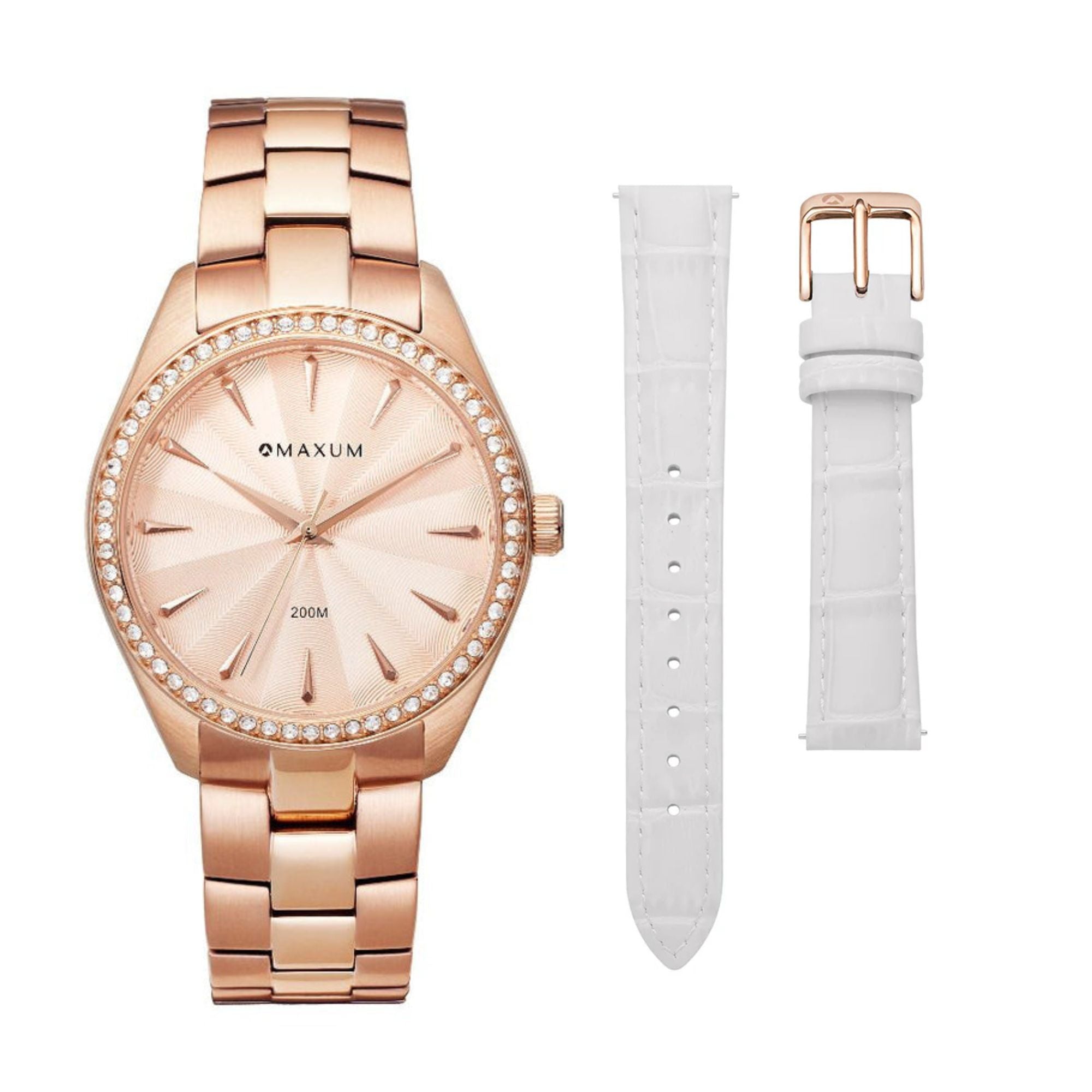 Sydney Rose Gold Box Set -Includes Rose Watch with White Leather Strap