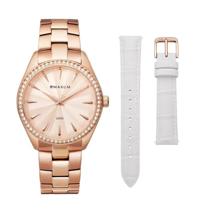 Sydney Rose Gold Box Set -Includes Rose Watch with White Leather Strap