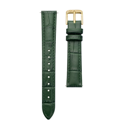 16mm Sydney Watch Band – Green Leather Strap With Gold-Tone Buckle