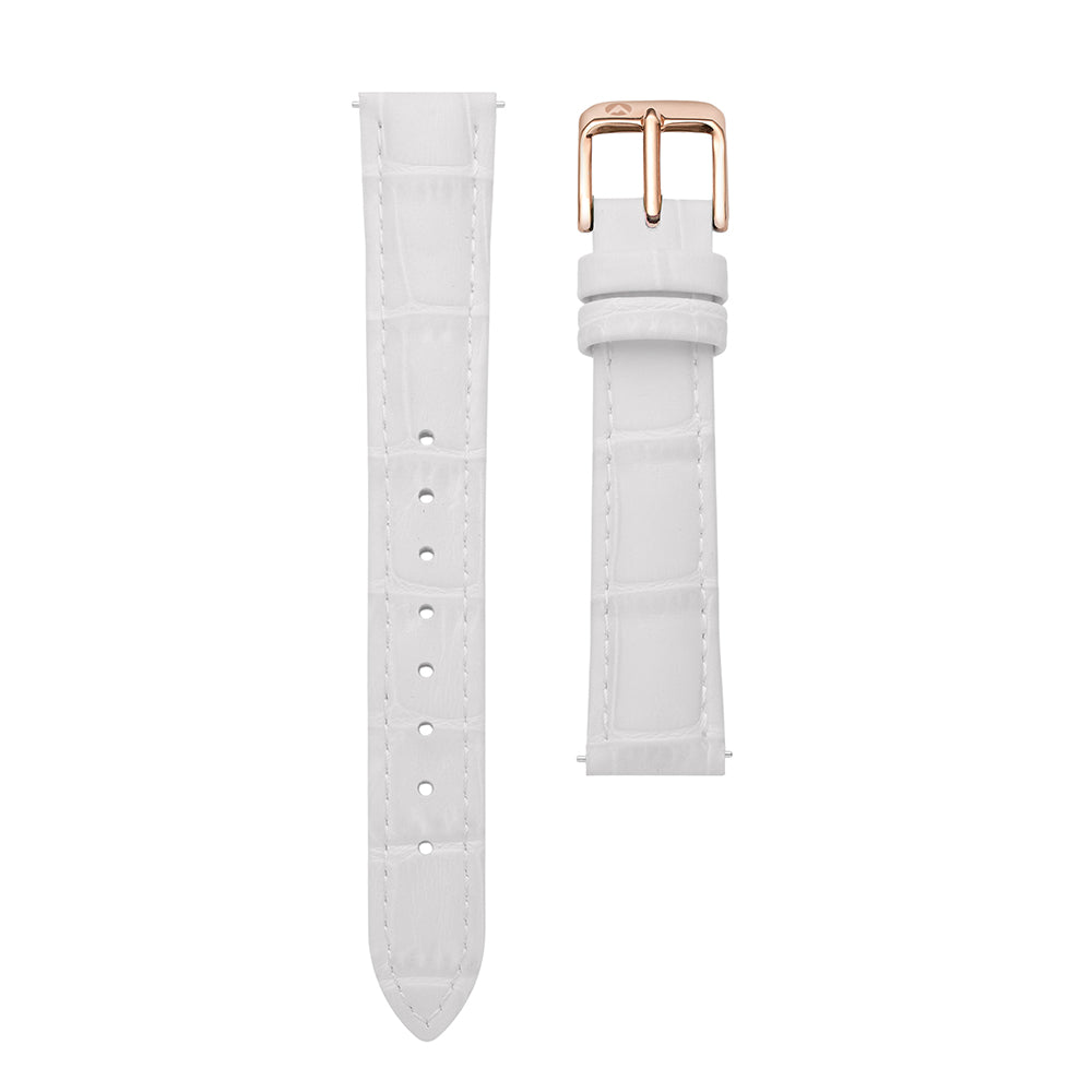 16mm Sydney Watch Band – White Leather Strap With Rose Gold-Tone Buckle