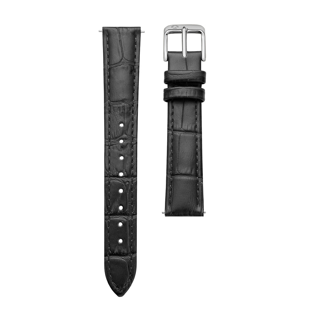 16mm Sydney Watch Band – Black Leather Strap With Silver-Tone Buckle