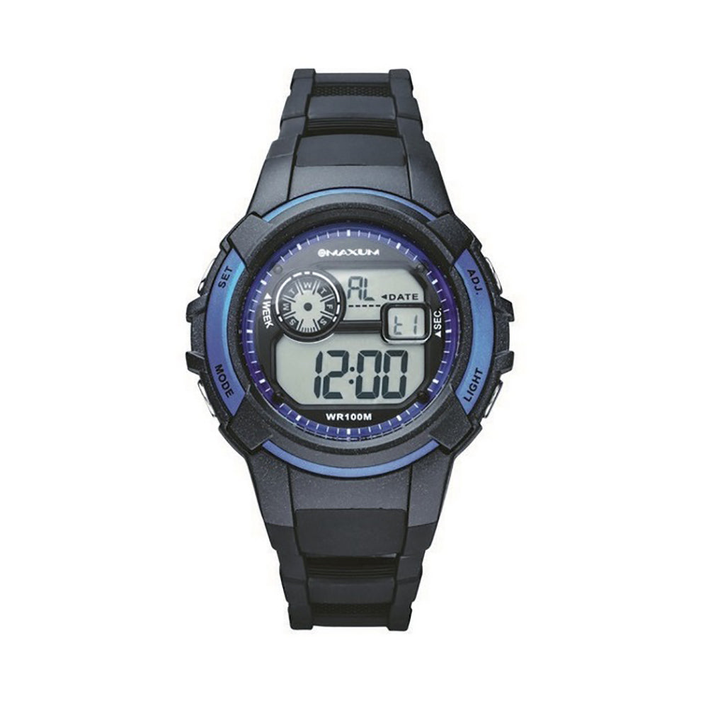 Button Black and Sapphire Blue Digital Watch