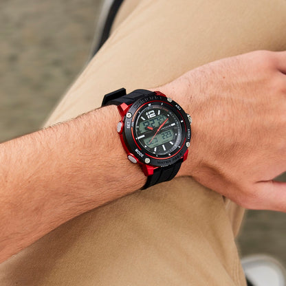 Conquest Black and Red Analogue Digital Watch