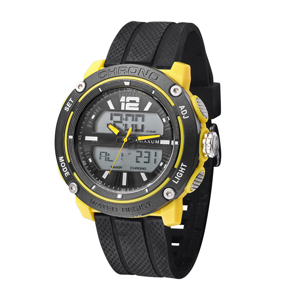 Conquest Black and Yellow Analogue  Digital Watch