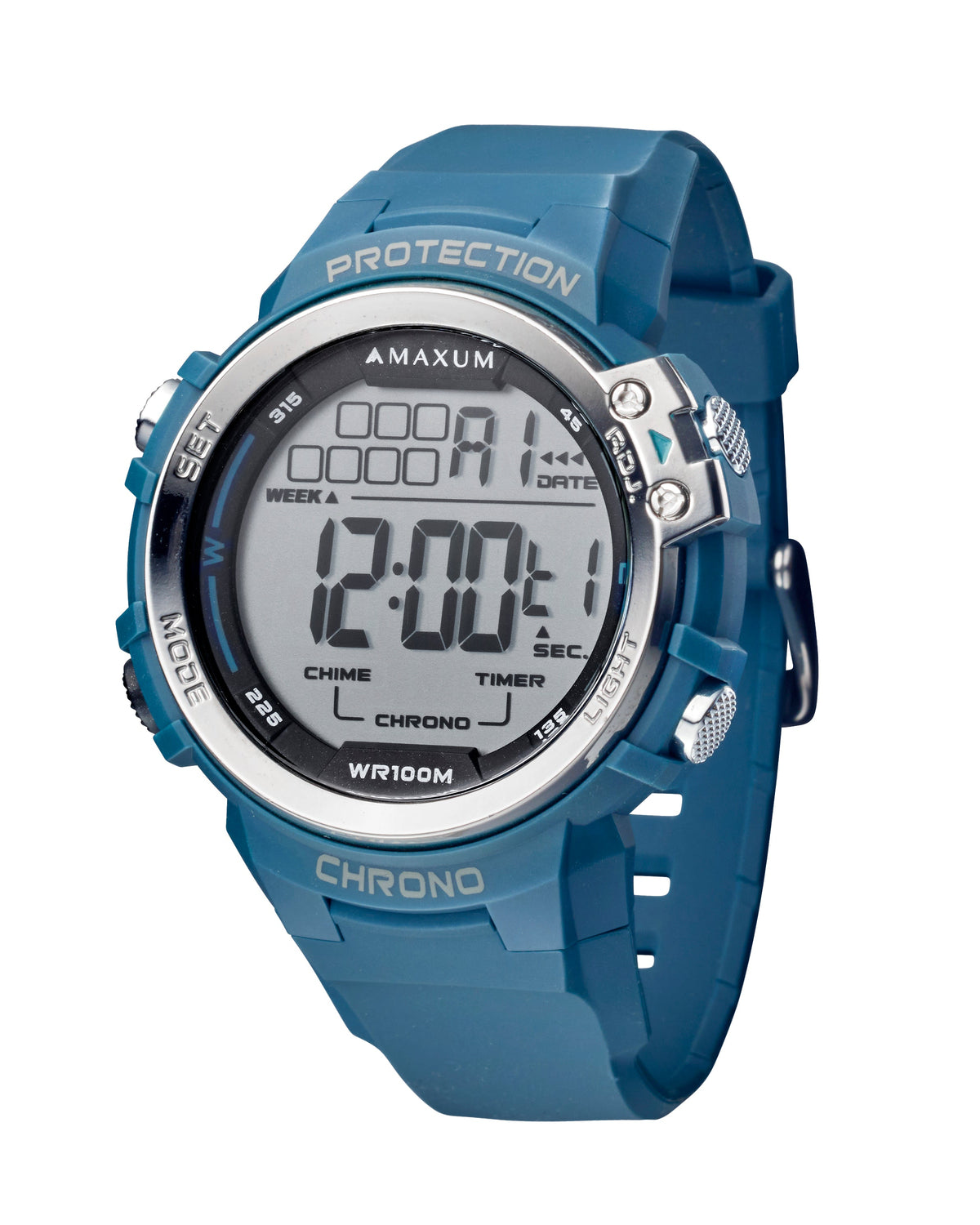 Maxum Explorer Blue Digital Watch with a  blue resin strap, featuring a digital display with silver accent 