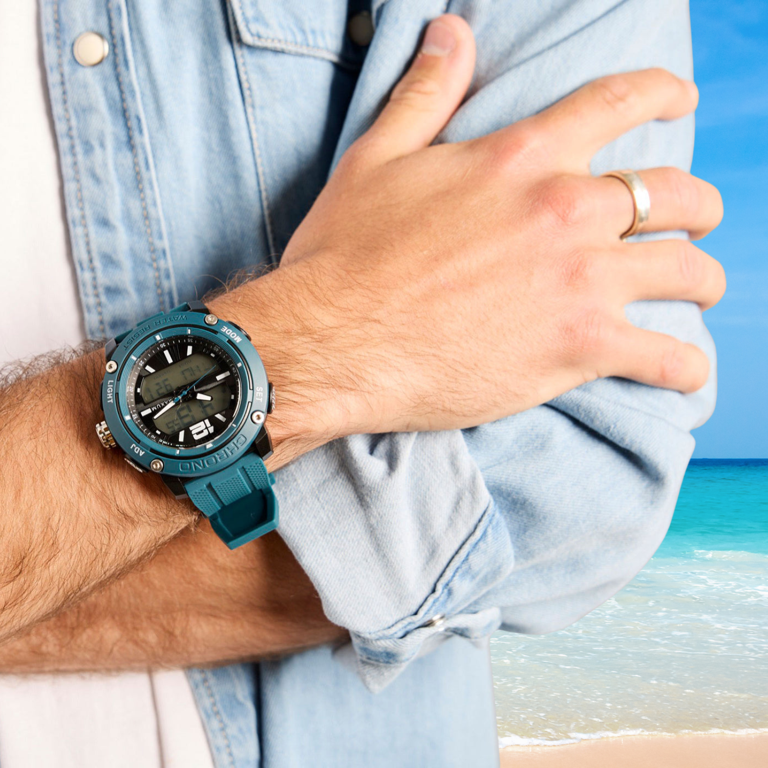 Conquest Blue Analogue Digital Watch