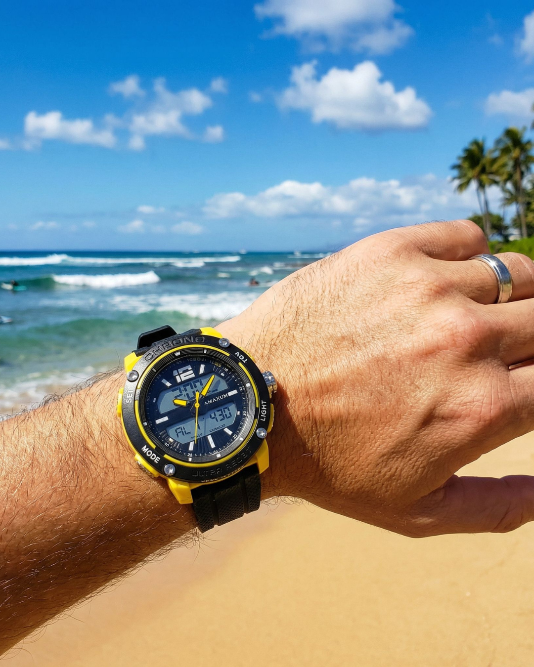 Conquest Black and Yellow Analogue  Digital Watch