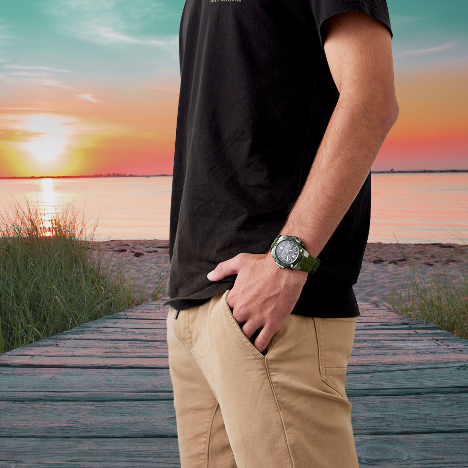 Maverick Green Analogue Digital Watch