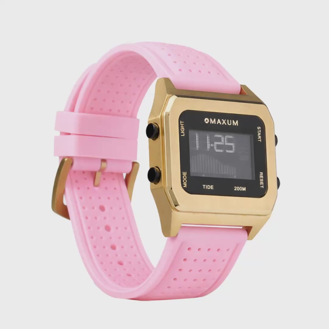 Raglan Digital Tide Watch Set – Gold Case White & Pink Silicone Strap