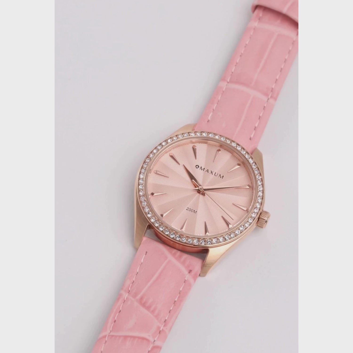 Sydney Crystal-Embellished Analogue Watch  – Rose Gold Tone Dial, Rose Gold Tone Case & Blush Leather Band