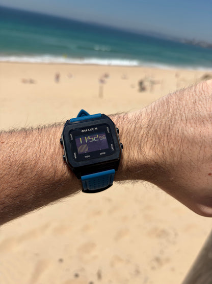 Raglan Digital Square Unisex Tide Watch – Black Case, Black Dial & Blue Silicone Strap