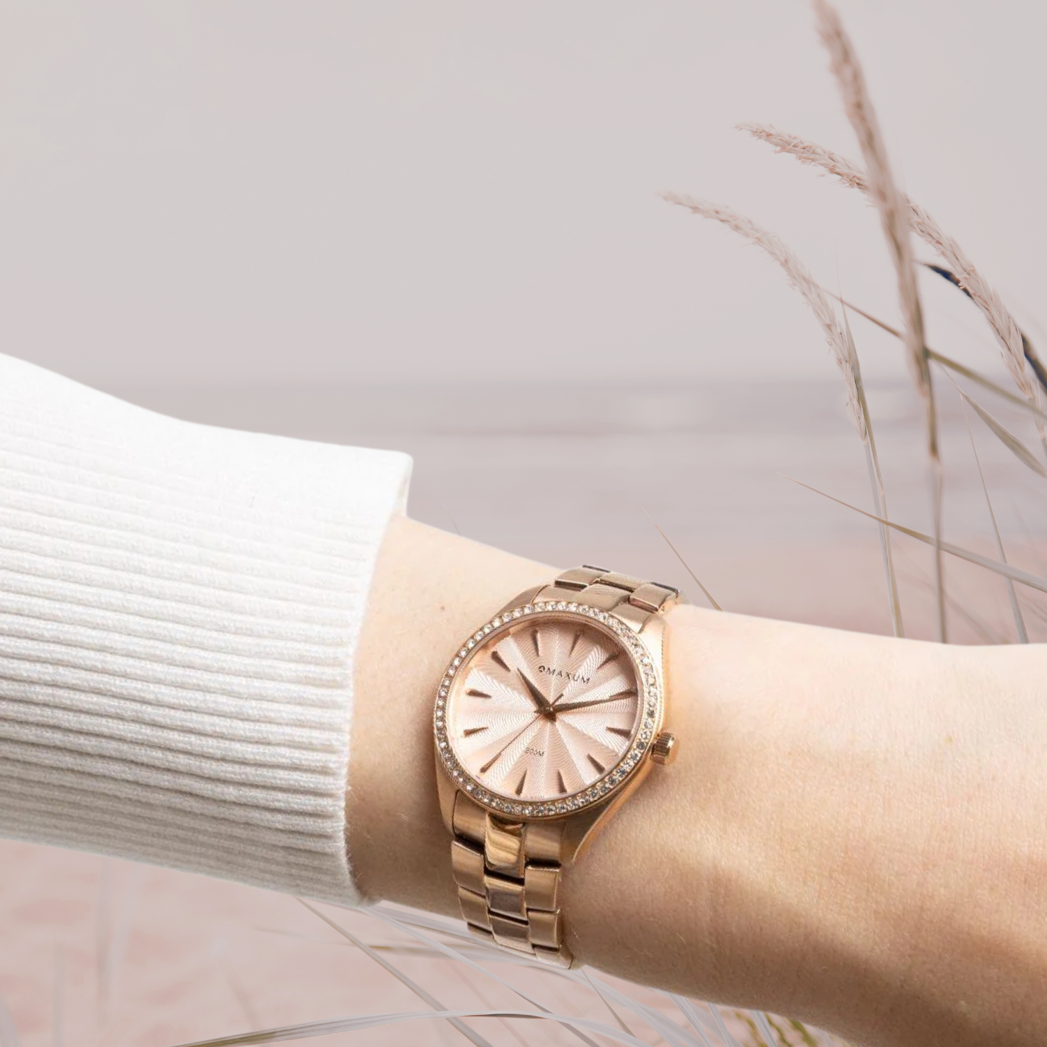 Sydney Crystal-Embellished Analogue Watch  – Rose Gold Tone Dial, Rose Gold Tone Case & Bracelet