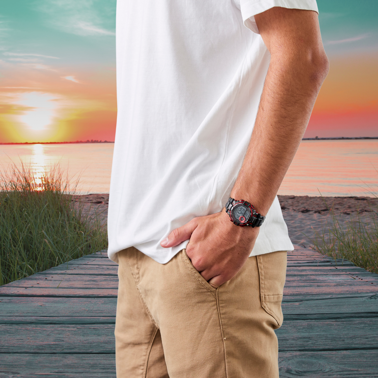 Surfari Black and Red Digital Watch