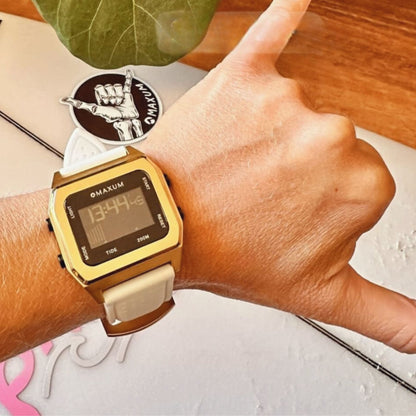 Raglan Digital Tide Watch Set – Gold Case White & Pink Silicone Strap